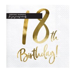 Servietter - 18 rs fdselsdag - Guld