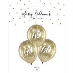Ballon - 60 r - Guld - 6 stk.