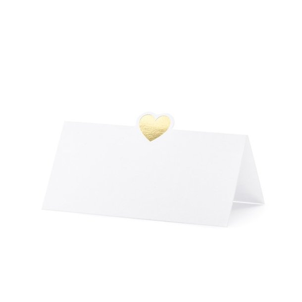 Bordkort med hjerte - Guld - 10 stk.