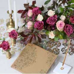 Bordlber - Vendbar Guld / slv print p organza - 36 cm x 9 meter