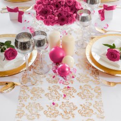 Bordlber - Vendbar Guld / slv print p organza - 36 cm x 9 meter