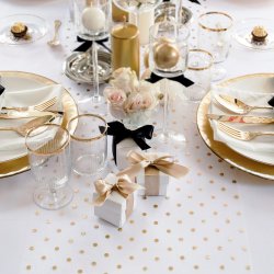 Bordlber - Organza - Vendbar med guld / slv prikker - 36 cm x 9 meter