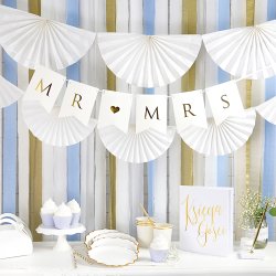 Guirlande med rosetter - Hvid - 40 cm