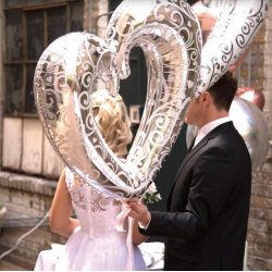 Folieballon - 2 i 1 HJERTER - Slv - 134 x 91 cm