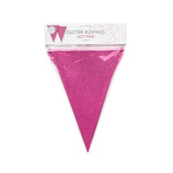 Guirlande med vimpler - 20 x 30 cm - 6 meter - Hot Pink Glitter