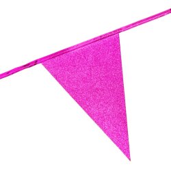 Guirlande med vimpler - 20 x 30 cm - 6 meter - Hot Pink Glitter