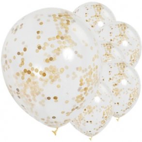 Konfettiballon - Guld - 6 stk.