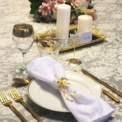 Servietring - Gren med orkid - Guld