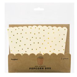 Popcorn boks - Cremefarvet med guldprikker - 6 stk.