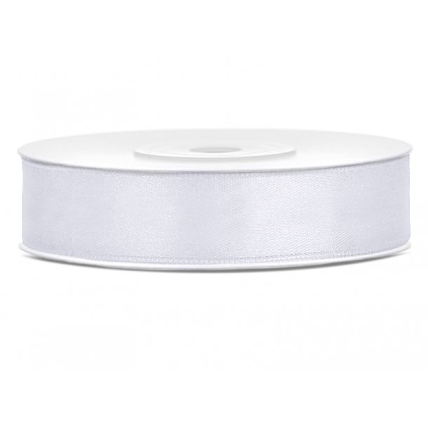 Satinbnd - Hvid - 12 mm
