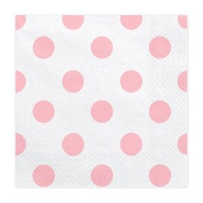 Servietter - Hvid  med lyserde prikker 33x33 cm