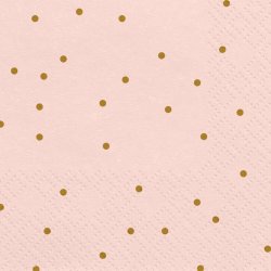 Servietter - Lyserd med guld prikker 33x33 cm