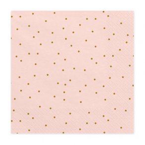 Servietter - Lyserd med guld prikker 33x33 cm