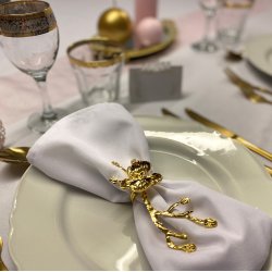 Servietring - Gren med orkid - Guld