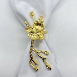 Servietring - Gren med orkid - Guld