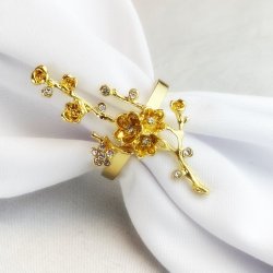 Servietring - Blomstergren med krystaller - Guld