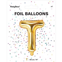 Folieballon - Bogstav T - 35 cm - Guld