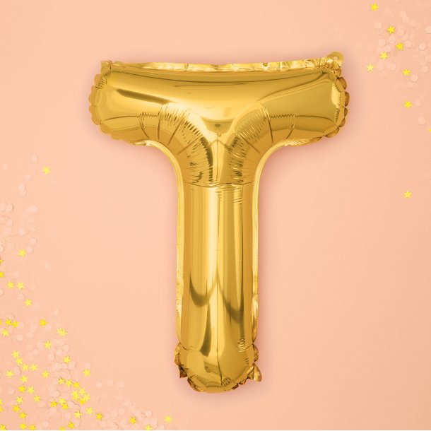 Folieballon - Bogstav T - 35 cm - Guld