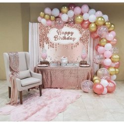 Foto baggrund - Rosegold / Happy Birthday - 1,50 x 0,90 meter