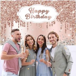 Foto baggrund - Rosegold / Happy Birthday - 1,50 x 0,90 meter