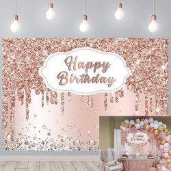 Foto baggrund - Rosegold / Happy Birthday - 1,50 x 0,90 meter