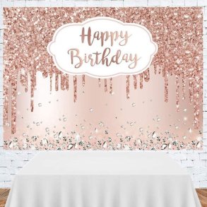 Foto baggrund - Rosegold / Happy Birthday - 1,50 x 0,90 meter