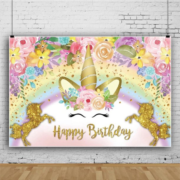 Foto baggrund - Enhjrning / Happy Birthday - 1,50 x 0,90 meter