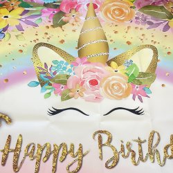 Foto baggrund - Enhjrning / Happy Birthday - 1,50 x 0,90 meter