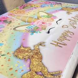 Foto baggrund - Enhjrning / Happy Birthday - 1,50 x 0,90 meter