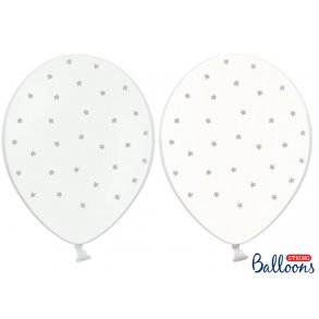 Ballon med slvstjerner - Hvid og klar - 6 stk.