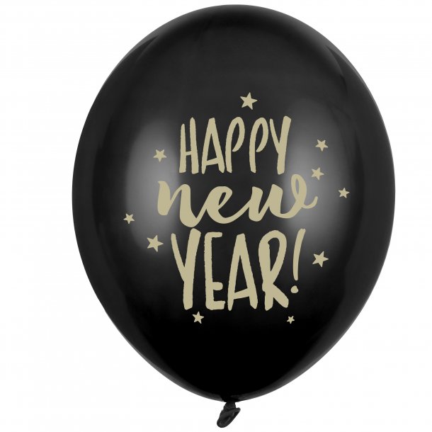 Balloner - Sort - HAPPY NEW YEAR - 6 stk.