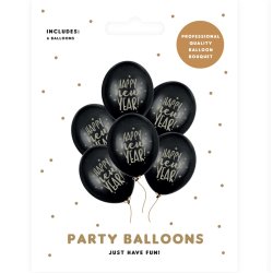 Balloner - Sort - HAPPY NEW YEAR - 6 stk.