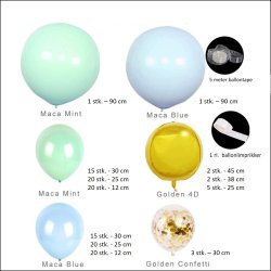 Ballonbue - Guld, mint og bl Macaron