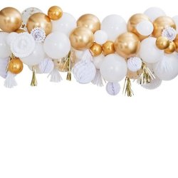 Ballonbue med dekoration - Guld og hvid