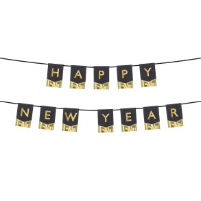 Banner - HAPPY NEW YEAR - Sort og Guld