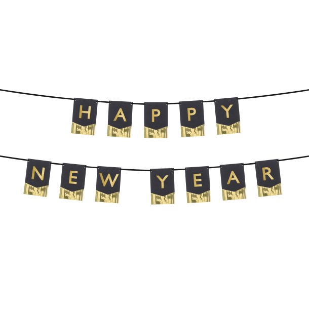 Banner - HAPPY NEW YEAR - Sort og Guld