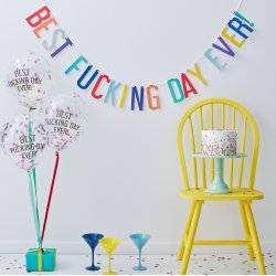 Ballon og Banner st - Best Fucking Day Ever - 5 balloner og banner