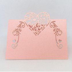 Bordkort med hjerte - Lyserd - 10 stk.