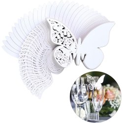 Bordkort / Glaskort med sommerfugl - Hvid - 10 stk.