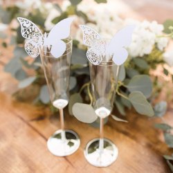 Bordkort / Glaskort med sommerfugl - Hvid - 10 stk.