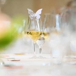 Bordkort / Glaskort med sommerfugl - Hvid - 10 stk.