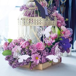 Bordkort / Glaskort med sommerfugl - Hvid - 10 stk.