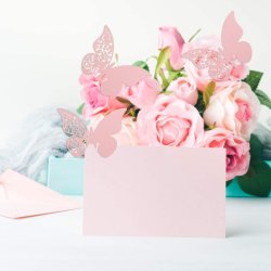 Bordkort / Glaskort med sommerfugl - Lyserd - 10 stk.