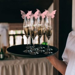 Bordkort / Glaskort med sommerfugl - Lyserd - 10 stk.