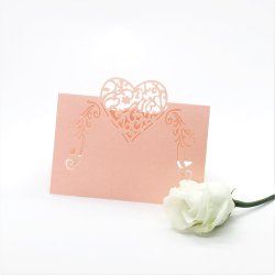 Bordkort med hjerte - Lyserd - 10 stk.