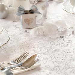 Bordlber - Hvid organza  med perleprint - 48 cm x 9 meter