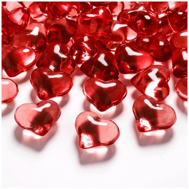 Krystal hjerte confetti - Rd - 2,1 cm - 30 stk.