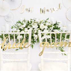 Banner - BRIDE OG GROOM - Stolepynt - Guld