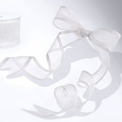 Chiffon bnd med kant - Hvid - 25 mm
