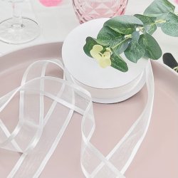 Chiffon bnd med kant - Hvid - 25 mm